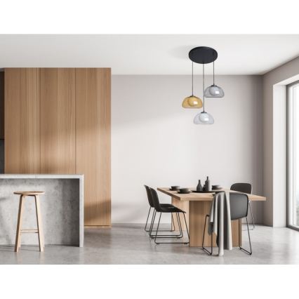 ITALUX - Lustre suspenso com cabo AINALE 3xG9/7W/230V preto/transparente/fumê bege/cinzento