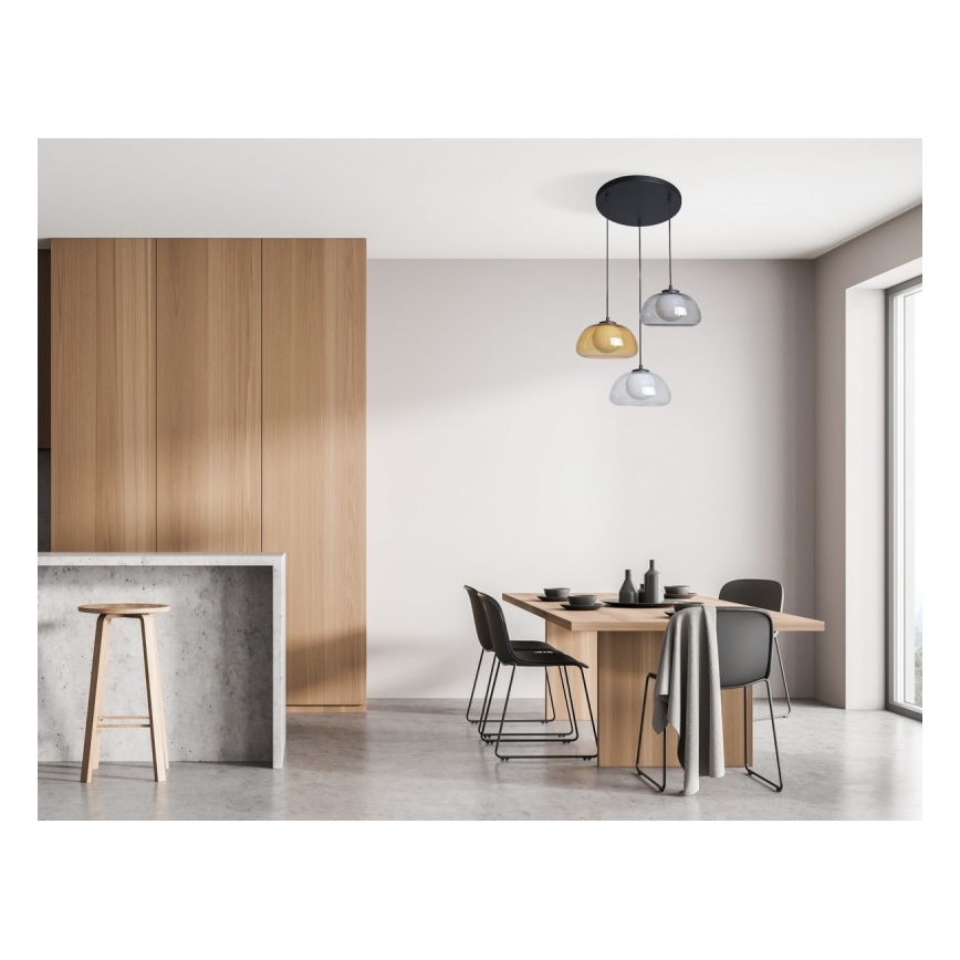 ITALUX - Lustre suspenso com cabo AINALE 3xG9/7W/230V preto/transparente/fumê bege/cinzento