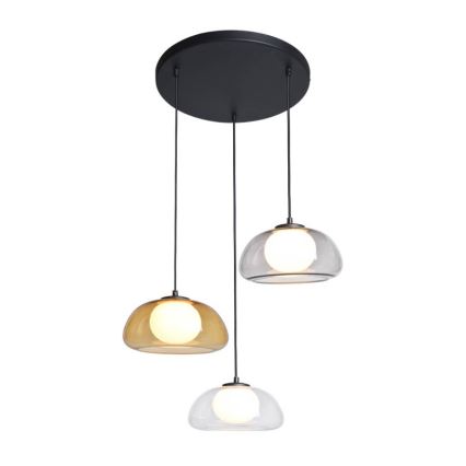 ITALUX - Lustre suspenso com cabo AINALE 3xG9/7W/230V preto/transparente/fumê bege/cinzento