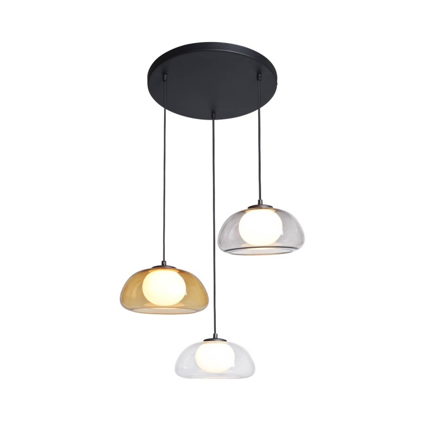 ITALUX - Lustre suspenso com cabo AINALE 3xG9/7W/230V preto/transparente/fumê bege/cinzento