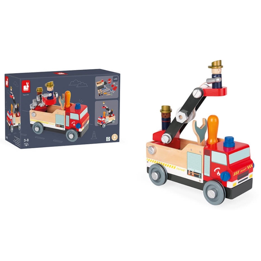 Janod - Conjunto de construção em madeira BRICOKIDS carro de bombeiros