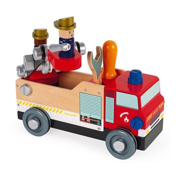 Janod - Conjunto de construção em madeira BRICOKIDS carro de bombeiros