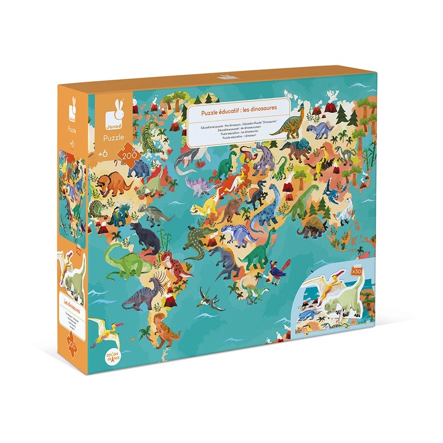 Janod - Puzzle educativo para crianças 200 pcs dinossauros