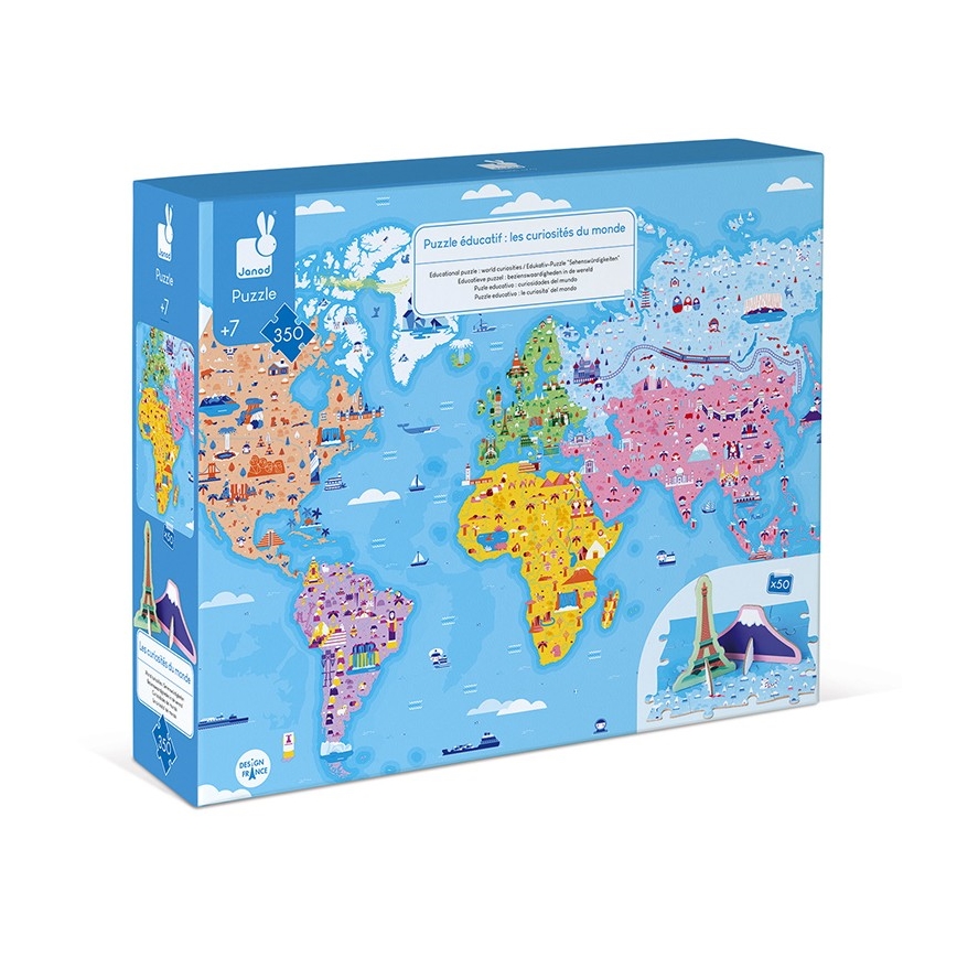 Janod - Quebra-cabeça educativo infantil 350 peças mundo