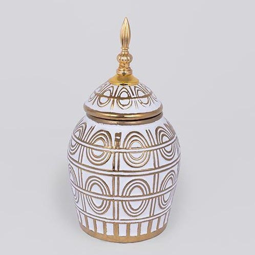Jarra de cerâmica 28x15 cm dourado/branco