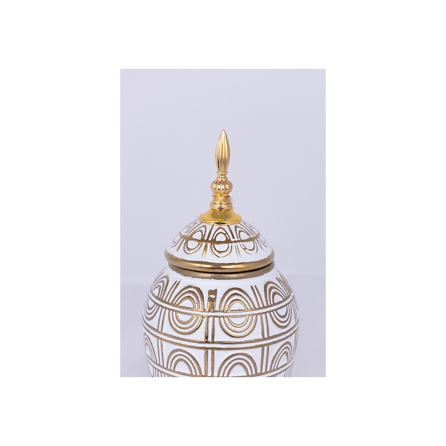 Jarra de cerâmica 28x15 cm dourado/branco