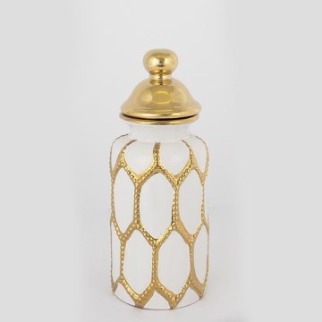 Jarra de cerâmica 31x12,5 cm dourado/branco