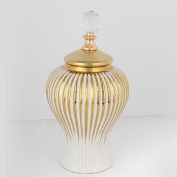 Jarra de cerâmica 35x17,5 cm dourado/branco
