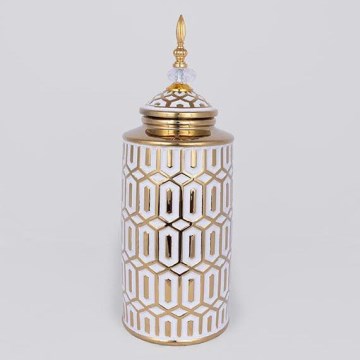 Jarra de cerâmica 45,7x16,9 cm dourado/branco