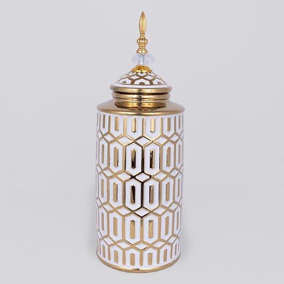 Jarra de cerâmica 45,7x16,9 cm dourado/branco