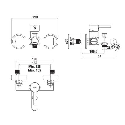 JIKA H3212F70044001 - Misturadora de banheira MIO cromo brilhante