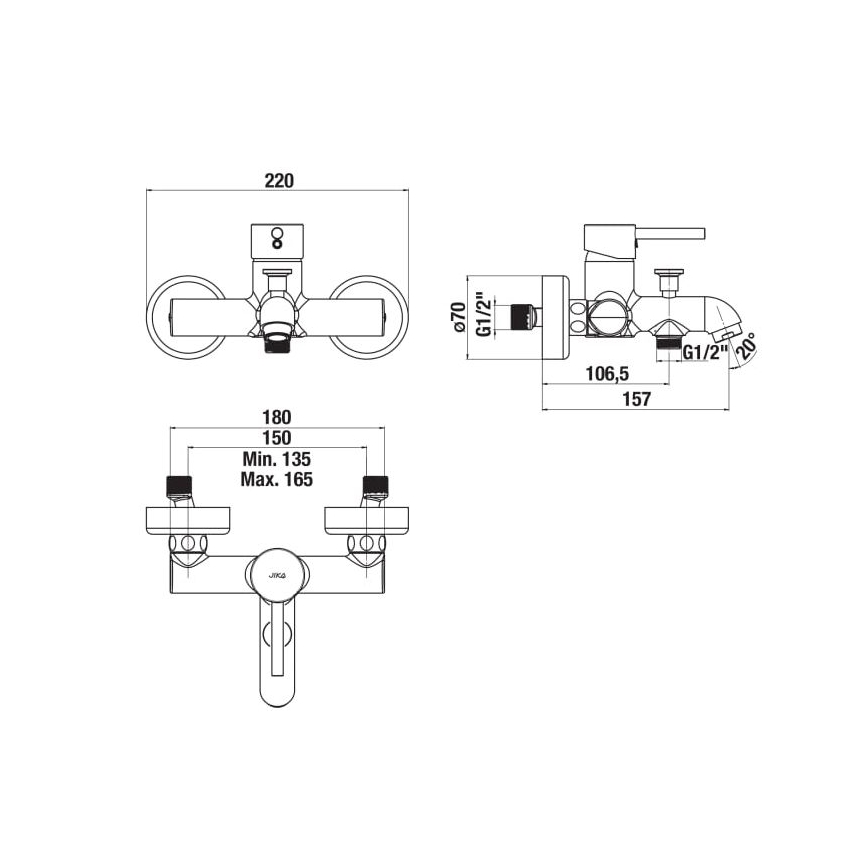 JIKA H3212F70044001 - Misturadora de banheira MIO cromo brilhante