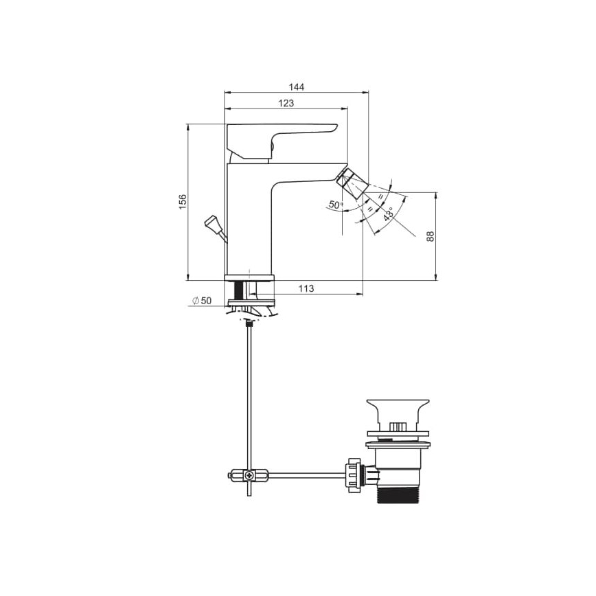 JIKA H3412H10041101 - Misturador para bidé PONTA 15,6 cm cromo brilhante