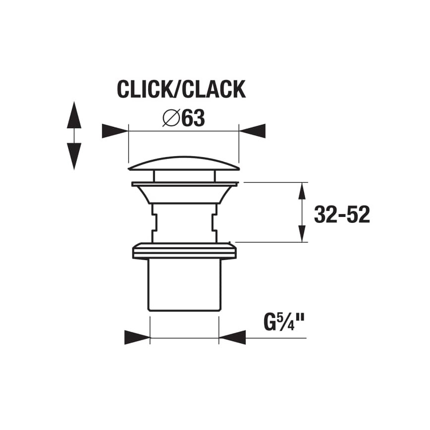 JIKA H3917100040001 - Válvula de escoamento CLICK-CLACK para lavatório, Ø 6,3 cm, cromado brilhante