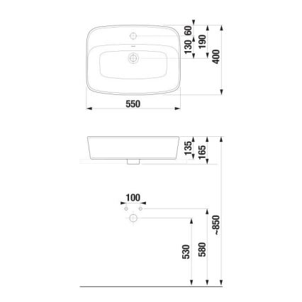 JIKA H8183820001041 - Lavatório de encostar LYRA 55x40 cm cerâmica/branco