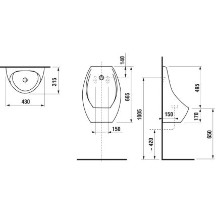 JIKA H8411010004871 - Urinol com sensor DOMINO 24V, entrada traseira, saída traseira, cerâmica/branco