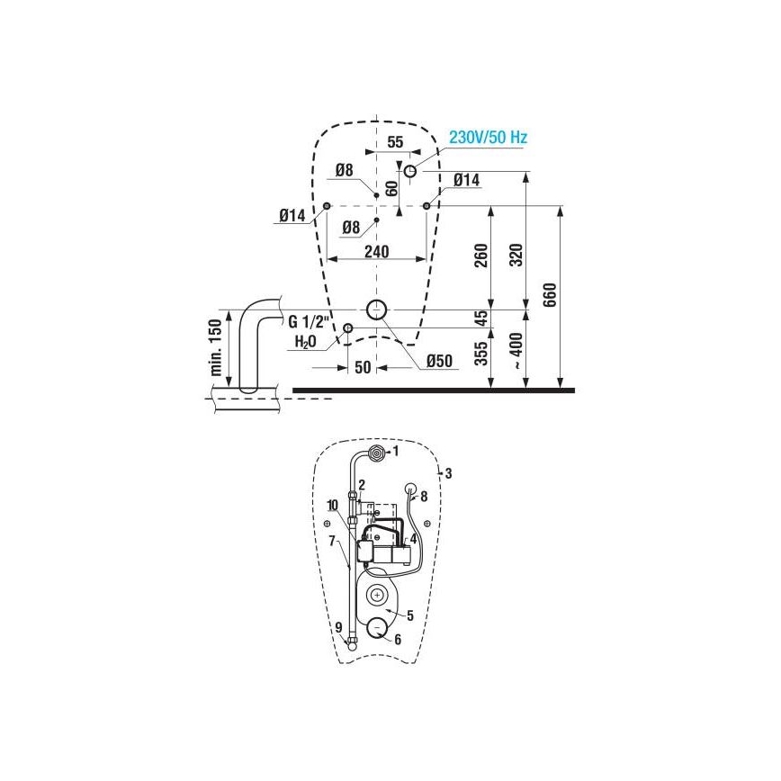 JIKA H8430700000001 - Mictório GOLEM, entrada de água interna, saída traseira, cerâmica/branco