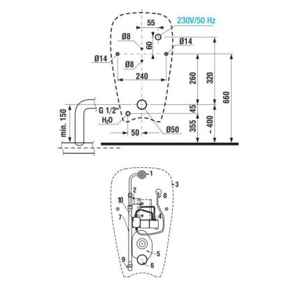 JIKA H8430700004901 - Urinol com sensor GOLEM 230V, entrada interna, saída traseira, cerâmica/branco