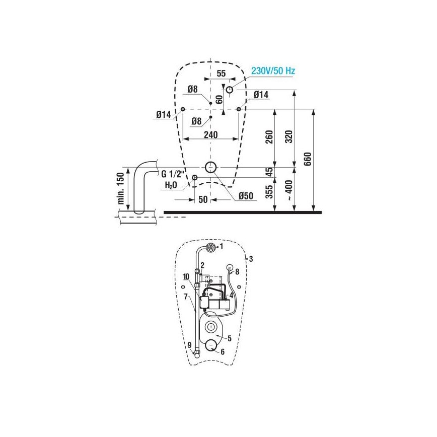 JIKA H8430700004901 - Urinol com sensor GOLEM 230V, entrada interna, saída traseira, cerâmica/branco