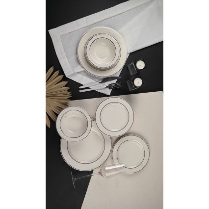 Jogo de jantar 18 peças creme/prateado/porcelana