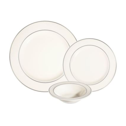 Jogo de jantar 18 peças creme/prateado/porcelana