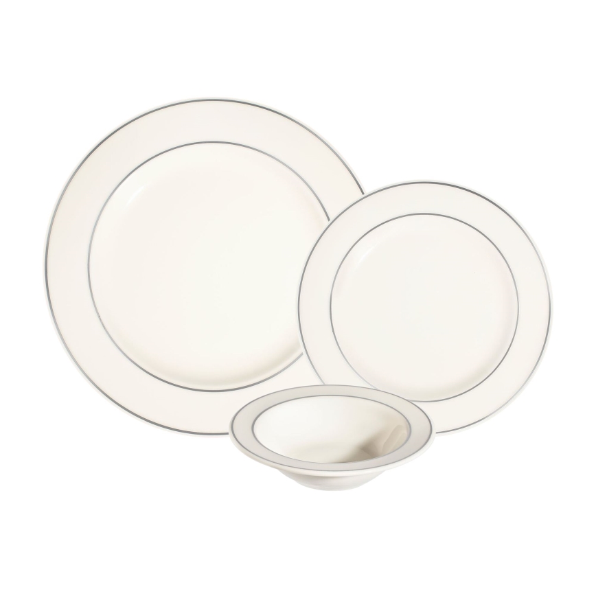 Jogo de jantar 18 peças creme/prateado/porcelana