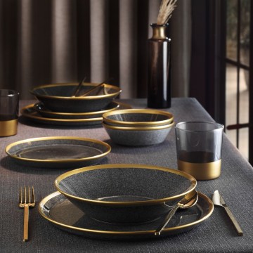 Jogo de jantar 24 peças antracite/dourado/porcelana