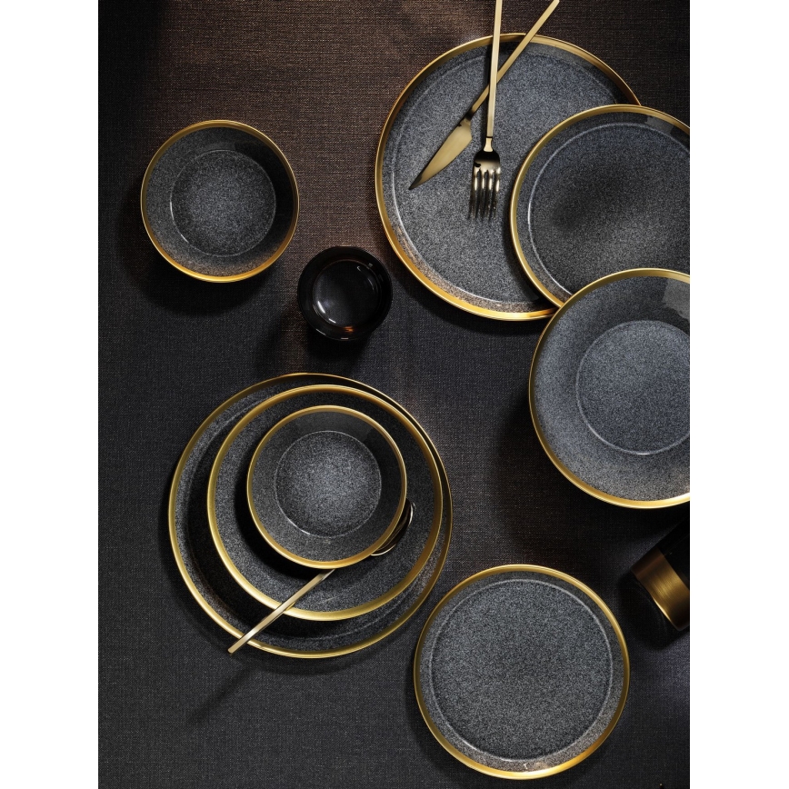 Jogo de jantar 24 peças antracite/dourado/porcelana