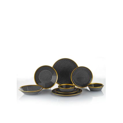 Jogo de jantar 24 peças antracite/dourado/porcelana