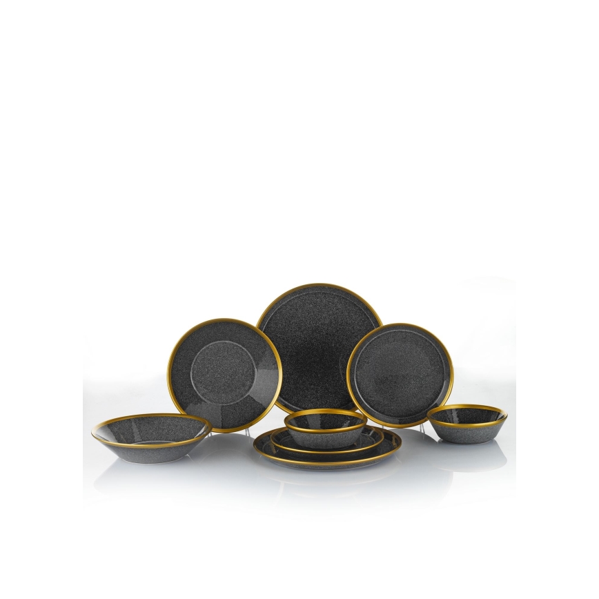 Jogo de jantar 24 peças antracite/dourado/porcelana