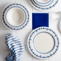 Jogo de jantar 24 peças branco/azul/porcelana