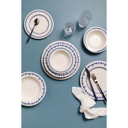 Jogo de jantar 24 peças branco/azul/porcelana