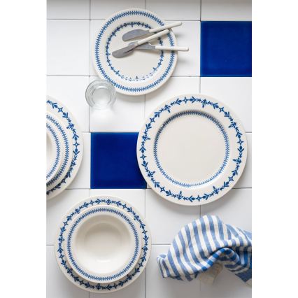 Jogo de jantar 24 peças branco/azul/porcelana