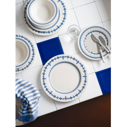 Jogo de jantar 24 peças branco/azul/porcelana