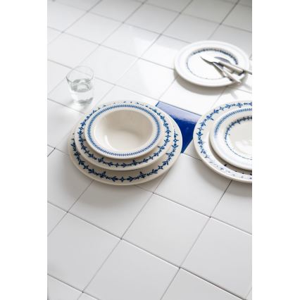 Jogo de jantar 24 peças branco/azul/porcelana