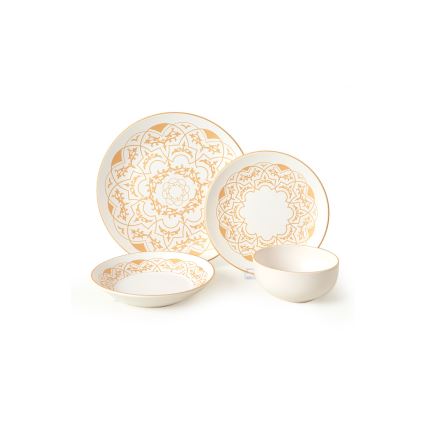 Jogo de jantar 24 peças branco/dourado/cerâmica