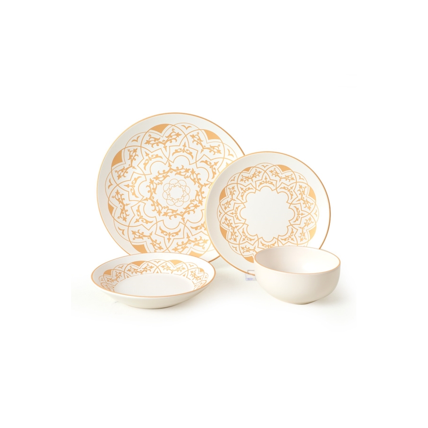 Jogo de jantar 24 peças branco/dourado/cerâmica
