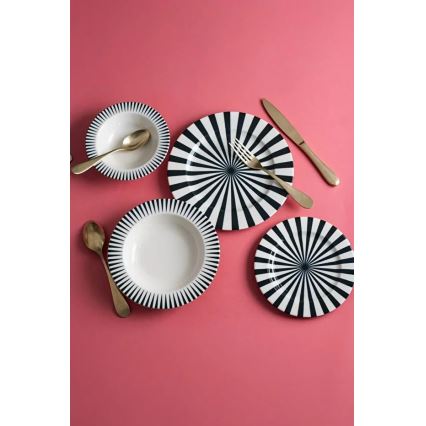 Jogo de jantar 24 peças branco/preto/porcelana