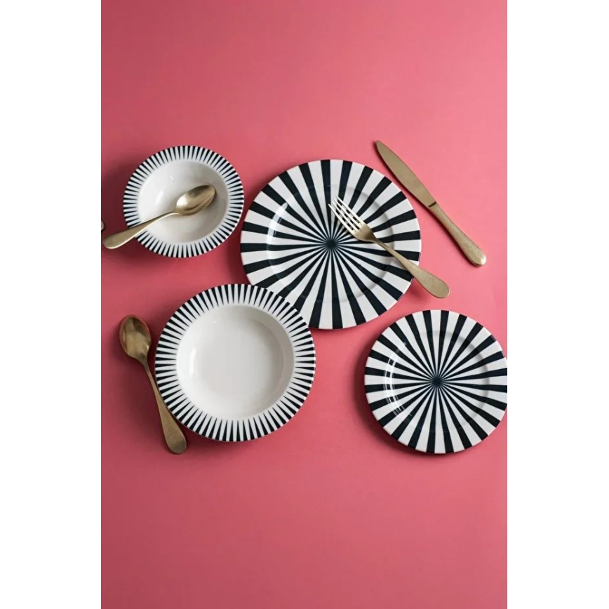 Jogo de jantar 24 peças branco/preto/porcelana