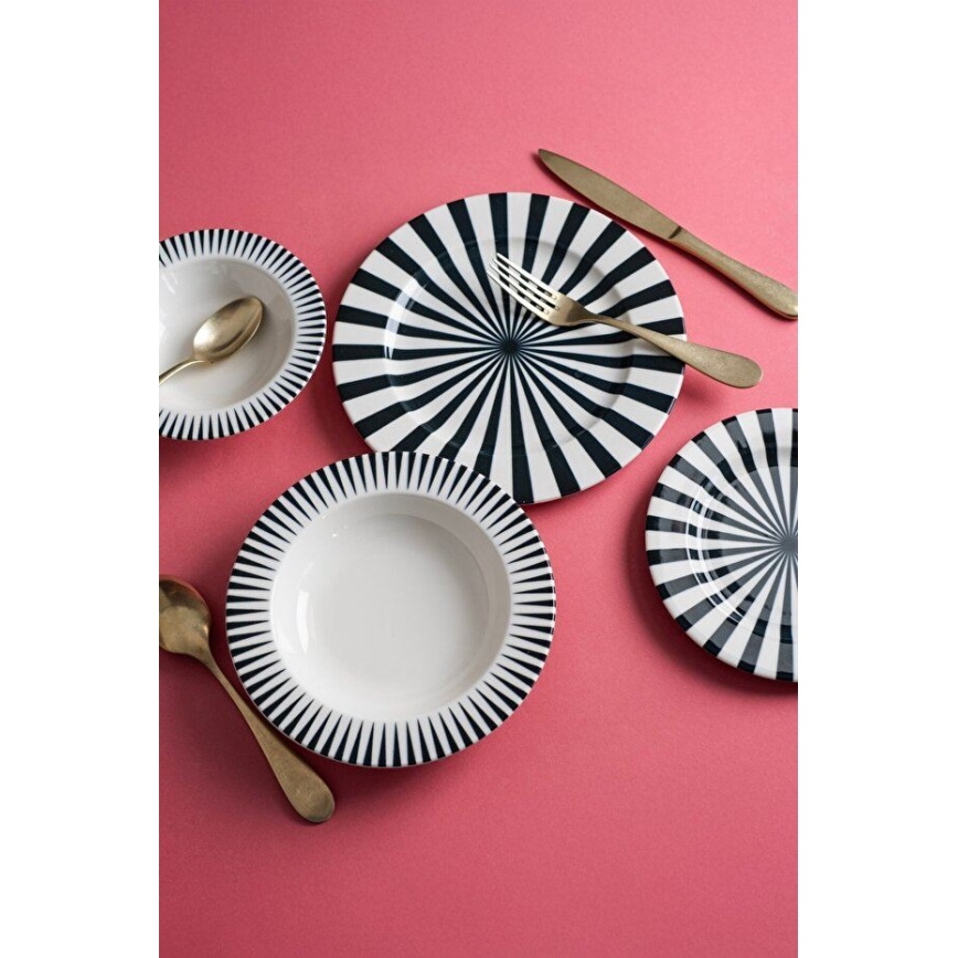 Jogo de jantar 24 peças branco/preto/porcelana
