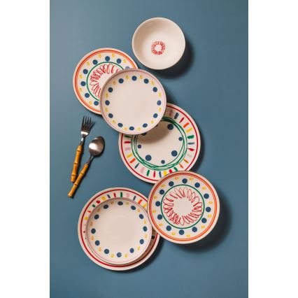 Jogo de jantar 24 peças colorido/porcelana