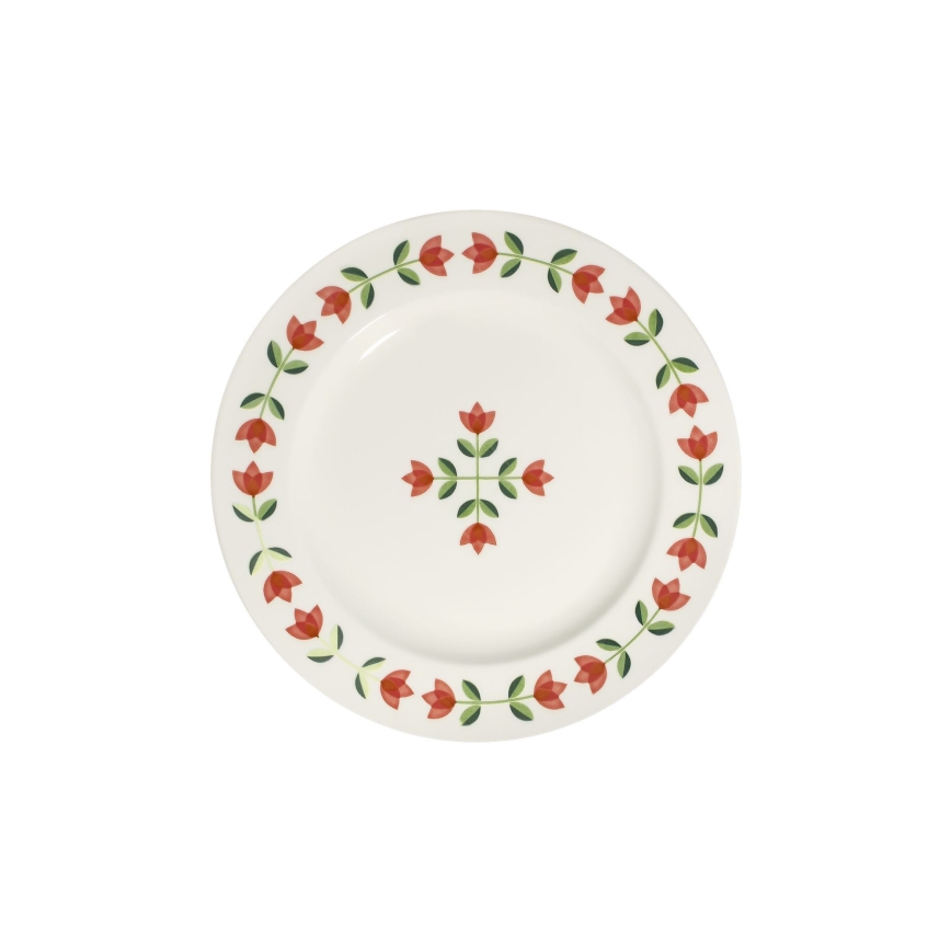 Jogo de jantar 24 peças em porcelana, branco/vermelho/verde