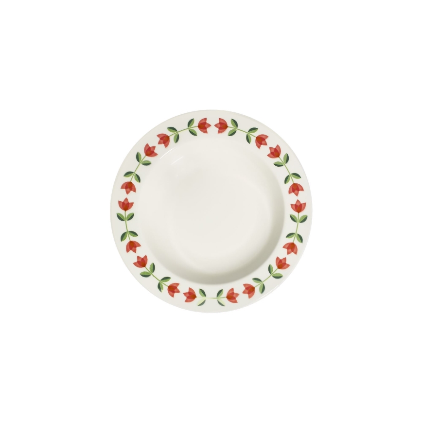 Jogo de jantar 24 peças em porcelana, branco/vermelho/verde