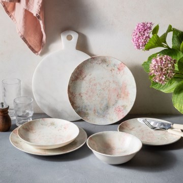 Jogo de jantar 24 peças rosa/bege/porcelana