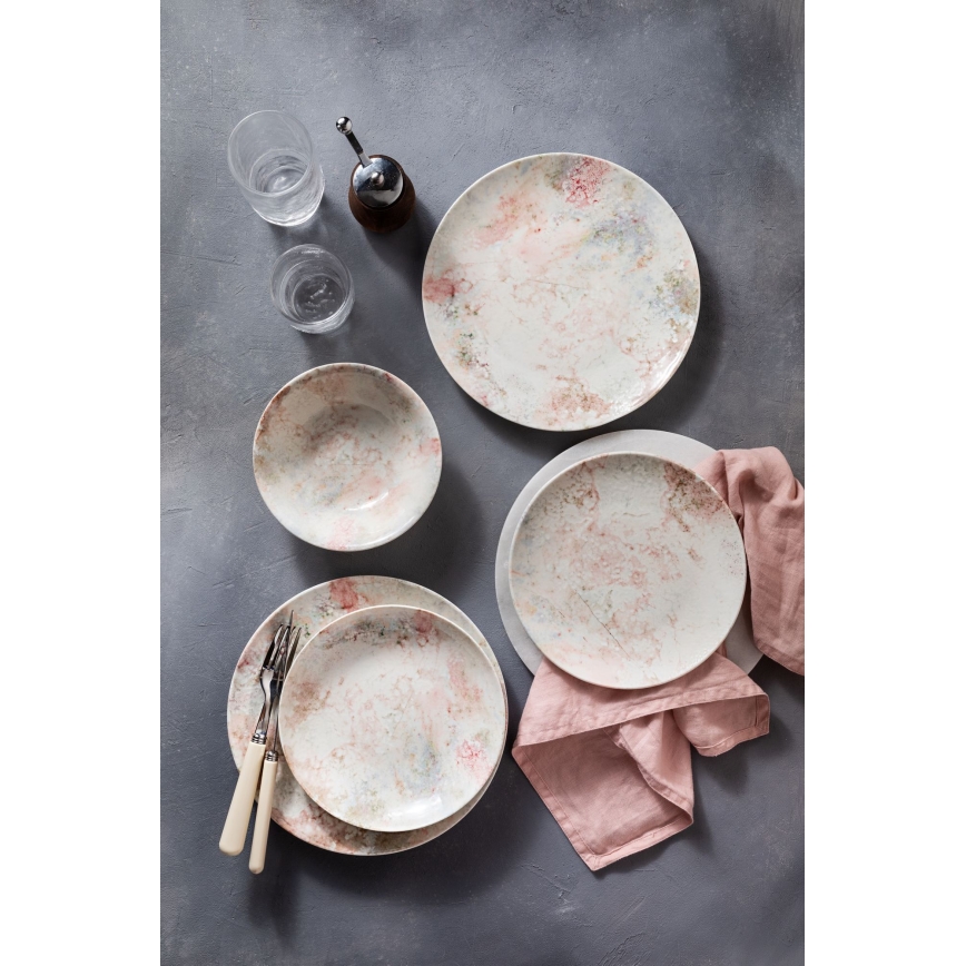 Jogo de jantar 24 peças rosa/bege/porcelana