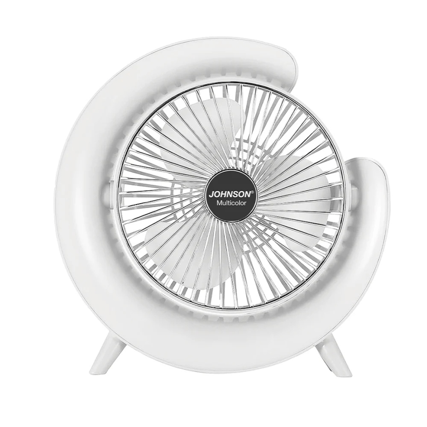 JOHNSON - Ventilador de Secretária Recarregável LED RGB Multicor/5W/3,7V 1200 mAh Ø 14 cm branco