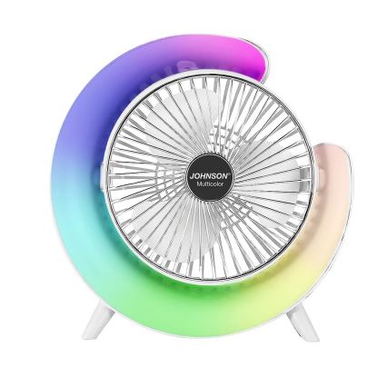 JOHNSON - Ventilador de Secretária Recarregável LED RGB Multicor/5W/3,7V 1200 mAh Ø 14 cm branco