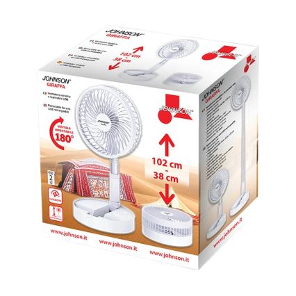 JOHNSON - Ventilador de mesa recarregável GIRAFFA 5W/3,7V 1200 mAh Ø 20 cm branco