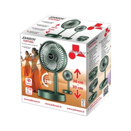 JOHNSON - Ventilador de mesa recarregável TORTUGA 5W/3,7V 1200 mAh Ø 16,5 cm verde