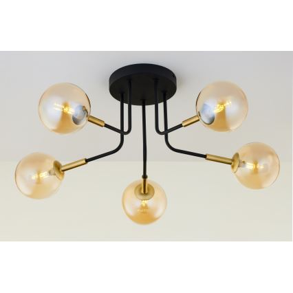 Jupiter 2038 - Candeeiro suspenso BURANO 5xG9/10W/230V preto/dourado/bege